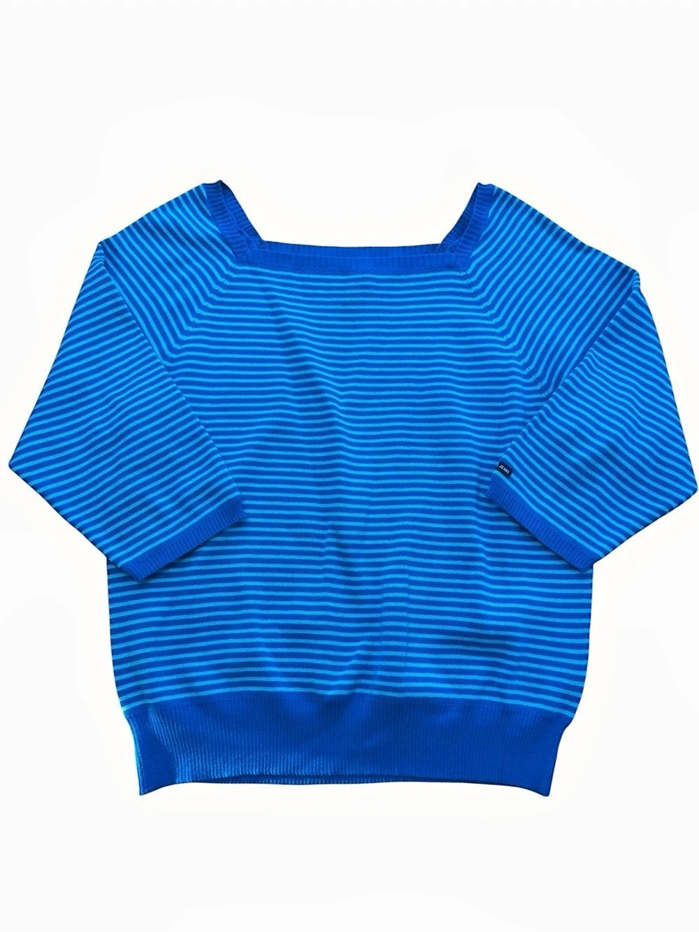 Nautica Jeans Co Vintage Square Neck Striped Short Sleeve Knit Sweater Blue XL
